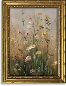 lot 9935 image: DR.RiftArt Vintage Wildflowers Wall Art Gold Framed Rustic Meadow Decor