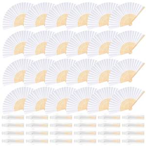 lot 9936 image: BOUBONI 24 Pieces White Hand Held Bamboo Folding Fans Paper Fans Handheld for Women Foldable Girls Wedding Decoration Church Home Party Favors Summer