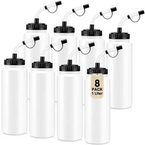 lot 9944 image: Skybooly 8 Pack Hockey Water Bottles 1 Liter Easy Squeeze Plastic 34 oz Sports Water Bottles with Long Straws for Hockey, Lacrosse, Football, Soccer, Baseball, Gym Sports Helmets(White)