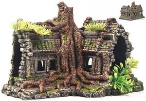 lot 9947 image: PTFJZ Aquarium Decorations Large Fish Tank Ornament Reptile House Shelter Decor Aquarium Hides with Betta Cave Temple Ruins Tree House Aquarium Landscape Decoration