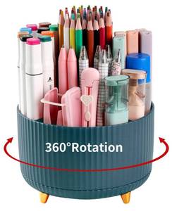 lot 9949 image: EDENMS Desk Pencil Pen Holder, 5 Slots 360°Degree Rotating Pen Organizers for Desk, Desktop Storage Stationery Supplies Organizer, Cute Pencil Cup Pot for Office, School, Home, Art Supply, Dark Green