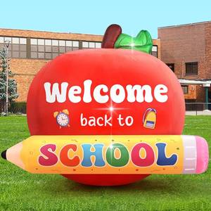 lot 9954 image: NatuBeau 4.9FT Welcome Back to School Decorations, Back to School Outdoor Inflatable Decoration with 3 LED Lights for The First Day of School Party, Kindergarten Preschool Lawn Yard Decor
