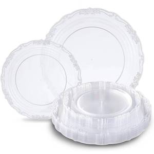 lot 9959 image: Tinybee 60PCS Clear Plastic Plates - Heavy Duty Clear Disposable Plates