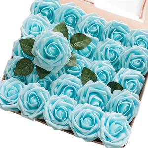 lot 9961 image: Floroom Artificial Flowers 50pcs Real Looking Aqua Blue Foam Fake Roses with Stems for DIY Wedding Bouquets Bridal Shower Centerpieces Floral Arrangements Party Tables Home Decorations
