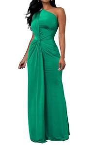 lot 10368 image: Memoriesea Womens Elegant Sleeveless One Shoulder Bodycon Evening Cocktail Maxi Dress Green