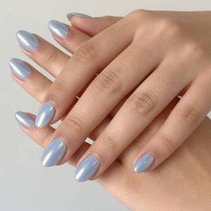 lot 10369 image: Light Blue Press on Nails Short Oval False Nails Glossy Electroplating Fake Nails Acrylic Nails Solid Color Press ons Glue on Nail Reusable Artificial Full Cover Stick on Nail for Women Manicure 32Pcs