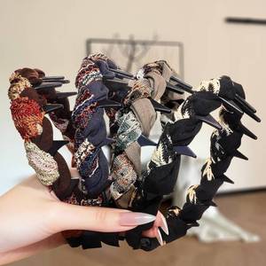 lot 10394 image: 4 Pcs Braided Headbands with Teeth for Women, Vintage Sparkly Fabric Wrapped Comb Hairbands, Chunky Non-Slip Twisted Hair Hoops for Thick Hair & Daily Wear, Boho Style