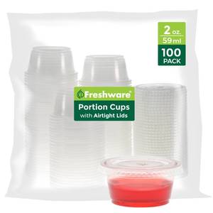 lot 12205 image: Freshware Plastic Portion Cups with Lids, 2 Oz, 100 Sets