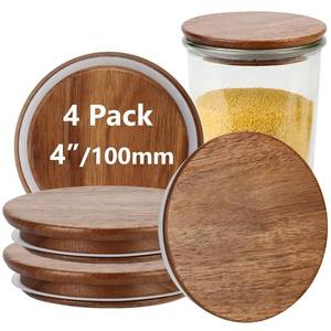 lot 12233 image: Acacia Wood Jar Lids 100mm 4-Pack