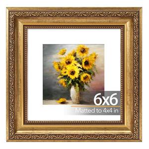 lot 14240 image: JCJMY 6x6 Gold Vintage Picture Frame with 4x4 Mat