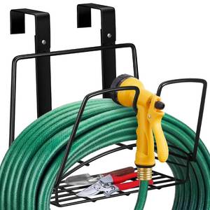 lot 17052 image: Frienda Fence Hose Hanger with Storage Basket, Black