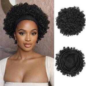 lot 18184 image: Allyreetress Short Afro Kinky Curly Headband Wig Black