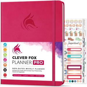 lot 18195 image: Clever Fox Planner PRO Undated Weekly Planner 8.5x11 Dark Pink