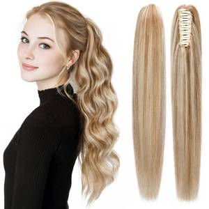 lot 18209 image: SEGOHAIR Human Hair Ponytail Extension Claw Clip 18 Ash Blonde