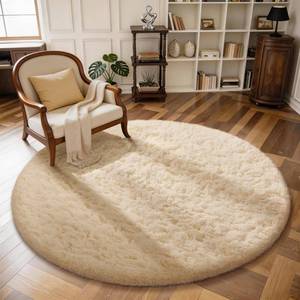 lot 18232 image: Ophanie Round Shag Area Rug 4ft Beige