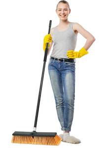 lot 19245 image: PBHEPJ 18 Inchs Push Broom Outdoor Heavy Duty, Shop Broom with 60 Long Handle for Cleaning Outdoor or Indoor Tile, Garage, Shop, Deck, Concrete, Wood, Stone, Patio Floor Used