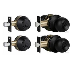 lot 19252 image: Exterior Door Lock Set with Deadbolt, Keyed Alike Door Lock with Key for Front and Entry Doors, Matte Black Finish, 2 Pack