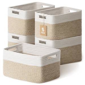 lot 19256 image: Yilobi 5 Pack Woven Storage Baskets, Decorative Storage Bins for Organizing