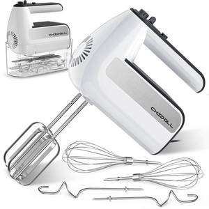 lot 19257 image: 5-Speed Electric Hand Mixer, 800W Handheld Mixer with Turbo for Baking & Cooking, Kitchen Food Mixer with Storage Case & 6 Stainless Steel Attachments (2 Beaters, 2 Dough Hooks, 2 Whisks)-White
