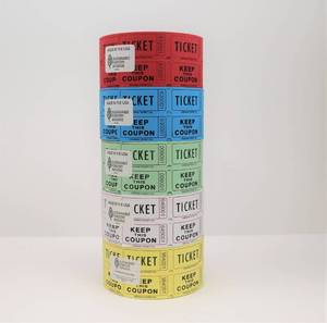 lot 19264 image: Raffle Tickets Roll, Assorted 5-Pack, 1,000 Tickets per Roll (Open Box, May Be Missing Pieces)