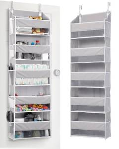 lot 19267 image: ULG 1 Pack Over Door Organizer with 5 Large Pockets 10 Mesh Side Pockets, 44 lbs Weight Capacity Hanging Storage Organizer with Clear Window for Kids Toys, Shoes, Diapers, Grey, 5 Layer