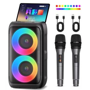 lot 19269 image: Bluetooth Speaker with 2 Wireless Microphones - Big Party Speaker for Adults Kids Karaoke with Lights - Portable Rechargeable Home Theater Systems Support TWSAUXUSBTF Card for Home Party Gift