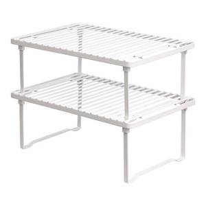 lot 19272 image: Amazon Basics Space-Saving Stackable Metal Kitchen Cabinet Organizer Shelves for Dishes, Pantry Organization, 12.5 L x 8 D x 4.5 H, Set of 2, White