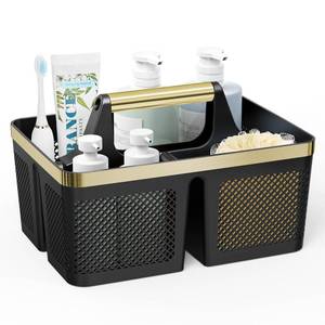 lot 19273 image: BYUNER Shower Caddy Dorm Men Plastic Bathroom Caddy Organizer with Handle and Holes, Bath Caddy for College Dorm, Portable Shower Basket Tote for Toiletry, Travel, GYM, Camp Essentials BlackGold