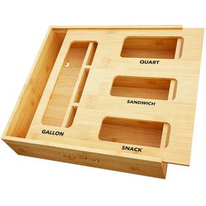 lot 19279 image: SpaceAid Bag Storage Organizer for Kitchen Drawer, Bamboo Organizer, Compatible with Gallon, Quart, Sandwich and Snack Variety Size Bag (1 Box 4 Slots)