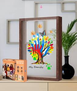 lot 19280 image: Brown Family Handprint Kit for 5 �� Wooden Frame with 5 Clear Acrylic Boards, DIY Handprint Keepsake for Baby, Pet, Mom, Grandparents, Hand Mold Art Set with Non-Toxic Washable Paint (Brown)