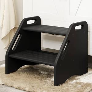 lot 19281 image: AMBIRD Wooden Step Stool - Two-Step 300 lbs Capacity With Safety Non-Slip Pads and Handles, Bamboo for Bathroom, Kitchen, Dual Height for Adults (Black)