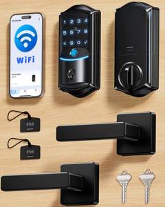 lot 19290 image: Veise VE027-L WiFi Smart Lock with Handles Set for Front Door, Matte Black