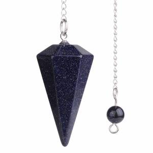 lot 20029 image: Justinstones Synthetic Blue Goldstone Gemstone Rock Crystal Hexagonal Pointed Reiki Chakra Pendant Pendulum