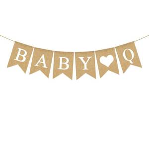 lot 20036 image: Rainlemon Jute Burlap Baby Q Banner BBQ Theme Baby Shower Gender Reveal Birthday Party Garland Decoration