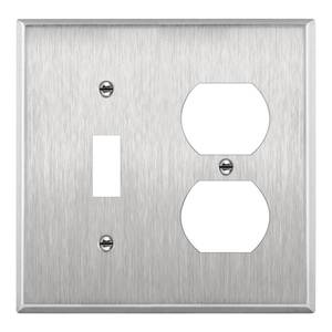 lot 20070 image: ENERLITES Combination Toggle & Duplex Metal Wall Plate, St&ard, Silver