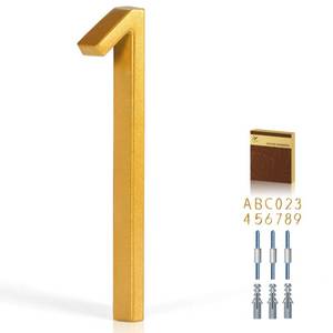 lot 20474 image: YIPLED 5 Inch House Numbers for Outside, Metal Address Number 1 - Modern Design, Weather-Resistant Gold Powder Coated Finish, No Fading (Gold)