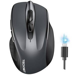 lot 20475 image: TECKNET Wireless Mouse, BT 5.02.4G, Rechargeable 6-DPI Silent, Grey