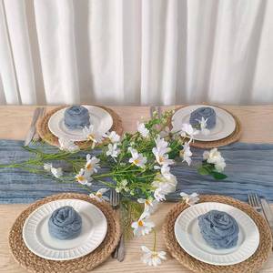 lot 20485 image: FuSenYuan Dusty Blue Cheesecloth Table Runner 12 Ft and 10 Napkins