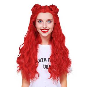 lot 20500 image: FantaLook Long Curly Red Cosplay Wig with 2 Buns for Halloween Costume��Big Size��
