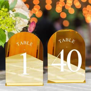 lot 13047 image: JOYIT Arch Wedding Table Numbers 1-40 with Stands, Gold Acrylic