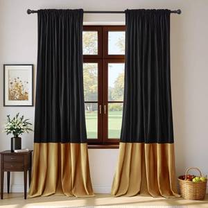 lot 13050 image: Bulbul Velvet Blackout Curtains 84 inches Black Gold