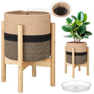 lot 13064 image: Sunnychicc Plant Basket with Stand, 10 Inch, Black Beige