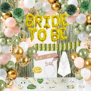 lot 13068 image: 98-Pc Sage Green Bachelorette Party Decoration Set