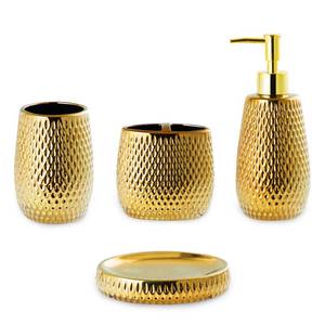 lot 13075 image: BASDHE Gold Ceramic Bathroom Accessory Set 4-Piece