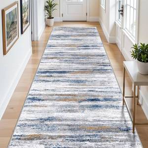 lot 13080 image: WIEVEDENS 4x9 Washable Runner Rug Navy Grey