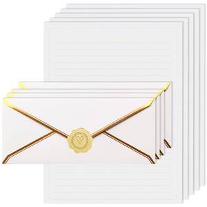 lot 14155 image: J6&H6 Gold Thread Stationery Paper and Envelopes Set