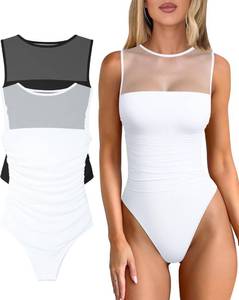 lot 14208 image: OQQ Women 2 Piece Bodysuit Shapewear Black White