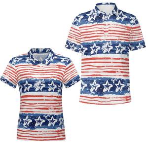 lot 2225 image: Funny USA Flag Stars and Stripes Couple Golf Shirts,Womens American National Holiday Matching Hawaiian Golf Shirt for Couple,Couple Polo Shirt L one shirt only