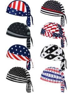 lot 2226 image: Foaincore 8 Pack Do Rags for Men(Classic Color,American Flag Style)