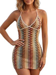 lot 2235 image: GORGLITTER Womens Boho Halter Mini Dress Sexy Club Beach Vacation Outfits S